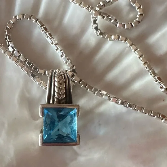 14k & Sterling Huge Blue Topaz Necklace - Picture 2 of 6